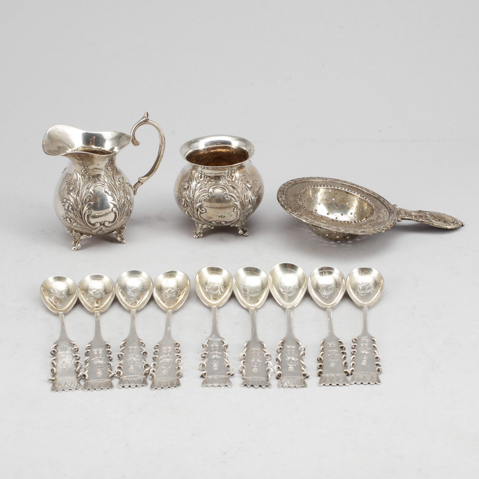 PARTI SILVER, 9 delar, bland annat Fritz Olsson, Luleå, 1952, vikt ca 322 g.