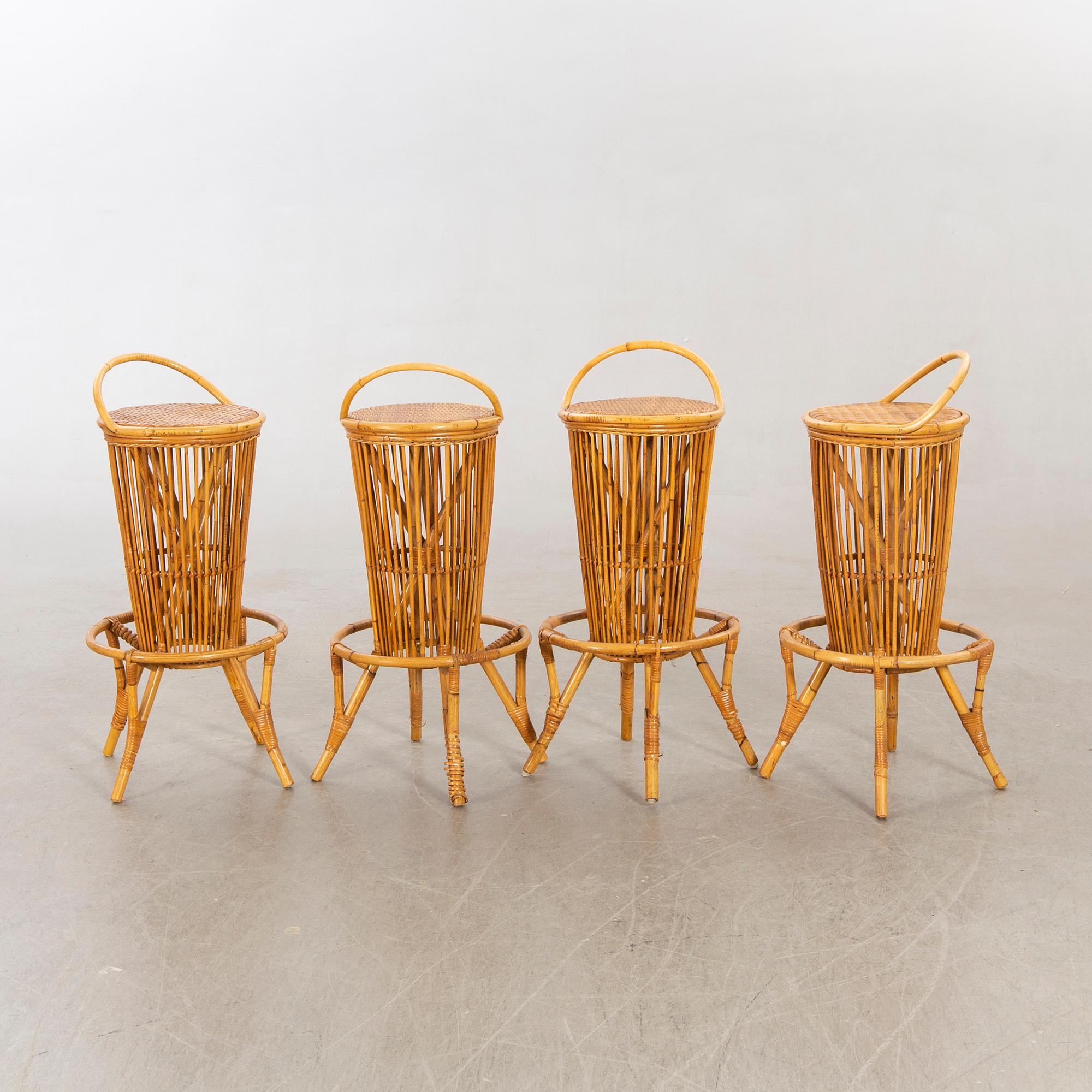 P.C Bonacina, Italien, Bar counter, 4 stools / bar stools, Bamboo, 1950s.