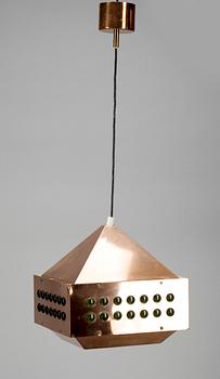 TAKLAMPA, koppar och grönt glas, Hans Agne Jakobsson, Markaryd, 1960-70-tal.