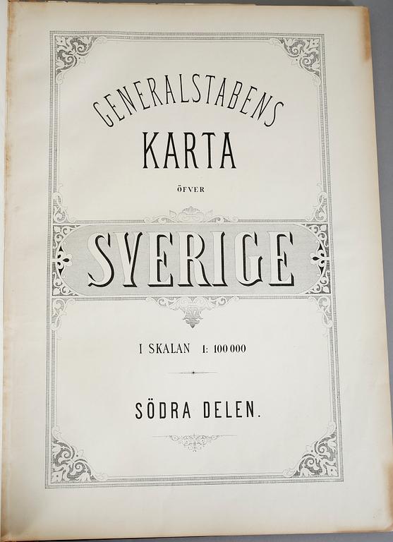 KARTBOK, "Generalstabens karta öfver Sverige", utgiven av generalstabens litografiska anstalt, 1800-talets slut.