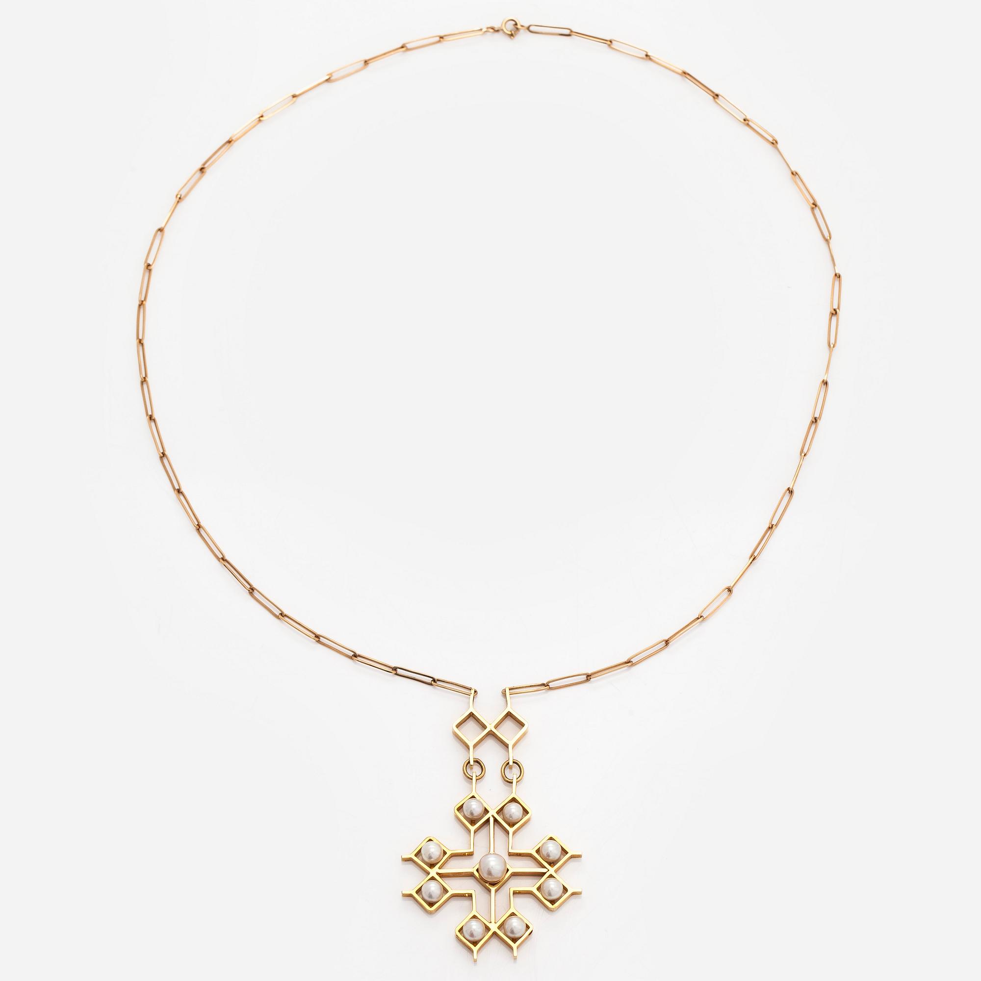 Hänge, 18K guld med odlade pärlor, samt kedja, 14K guld.