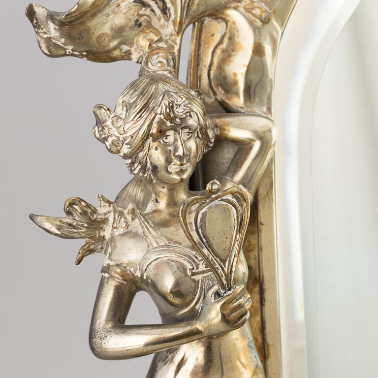 A silver plated Art Nouveau table mirror, early 20th Century.