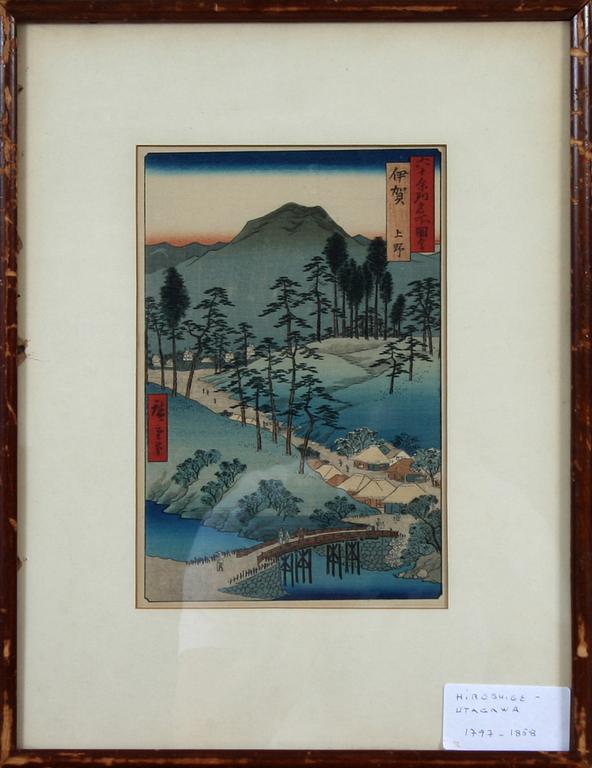 ANDO HIROSHIGE, tillskrivna, träsnitt, 2 st, Japan.