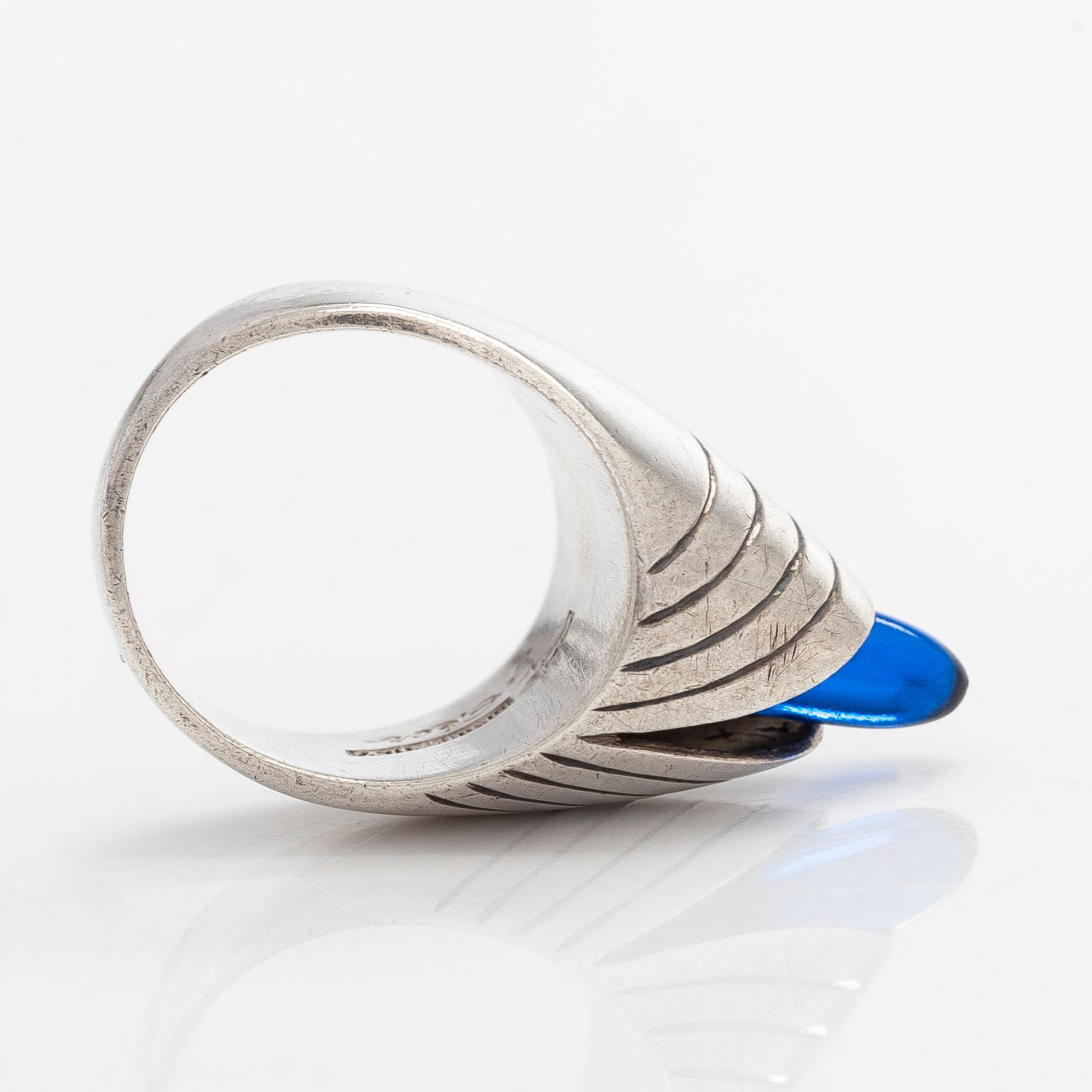 Anna-Greta Eker, a silver ring, synthetic  sapphire, Auran Kultaseppä Turku 1958.