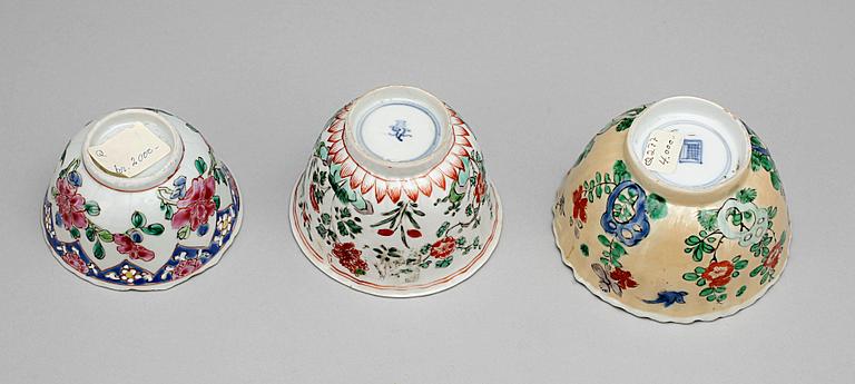 SKÅLAR, 3 st, porslin, Kina, 1700-tal.