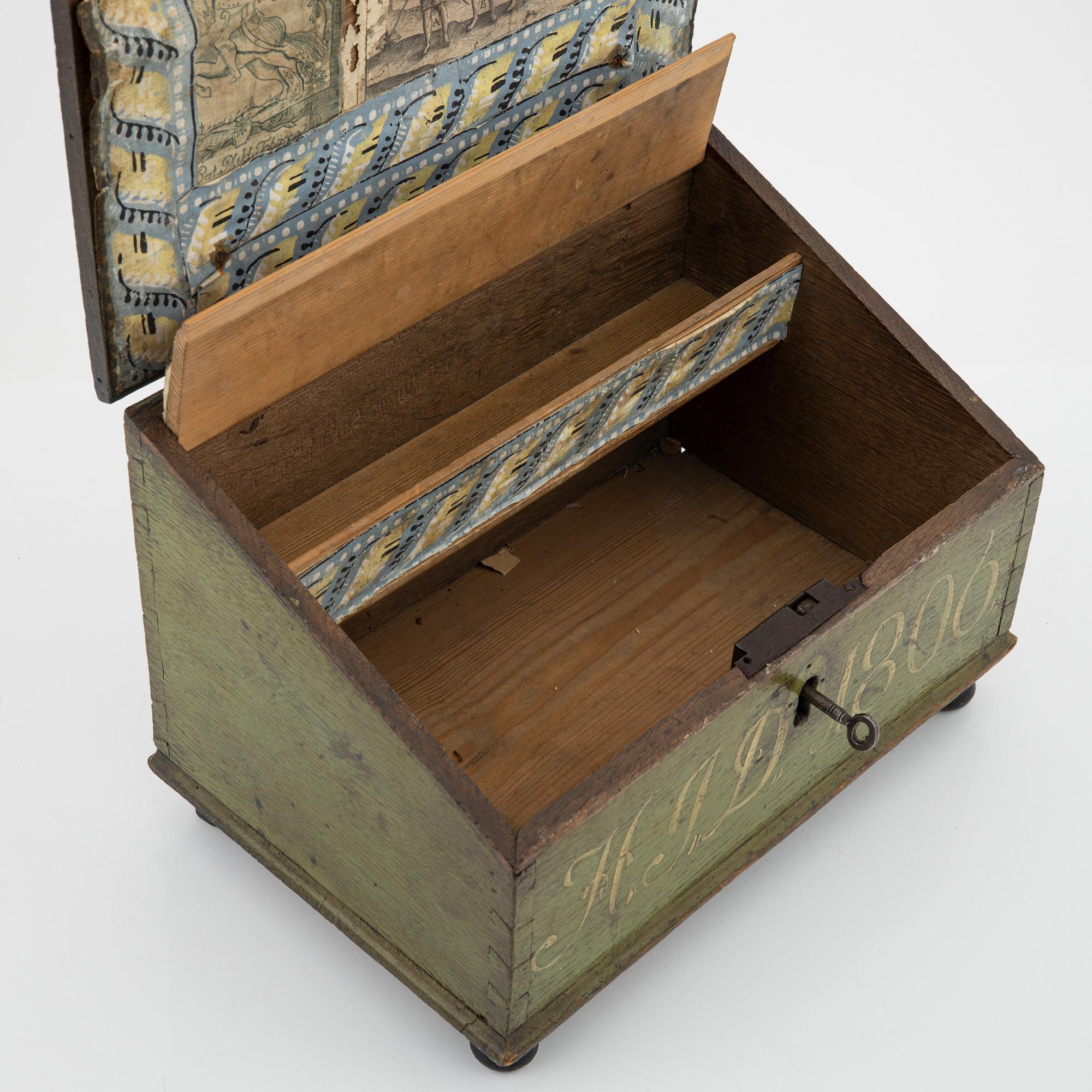 A provincial Swedish painted wooden box, dated 1806.