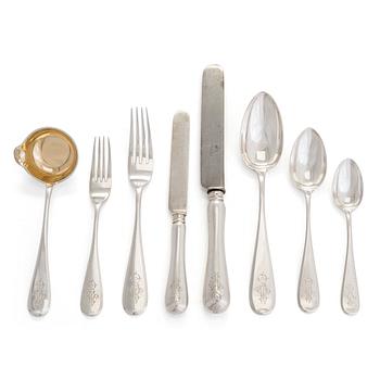 A 59-piece Br. Grachev silver cutlery set, Imperial Warrant, Saint Petersburg, 1898-1908.