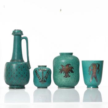 Wilhelm Kåge, four 'Argenta' stoneware vases, Gustavsberg.