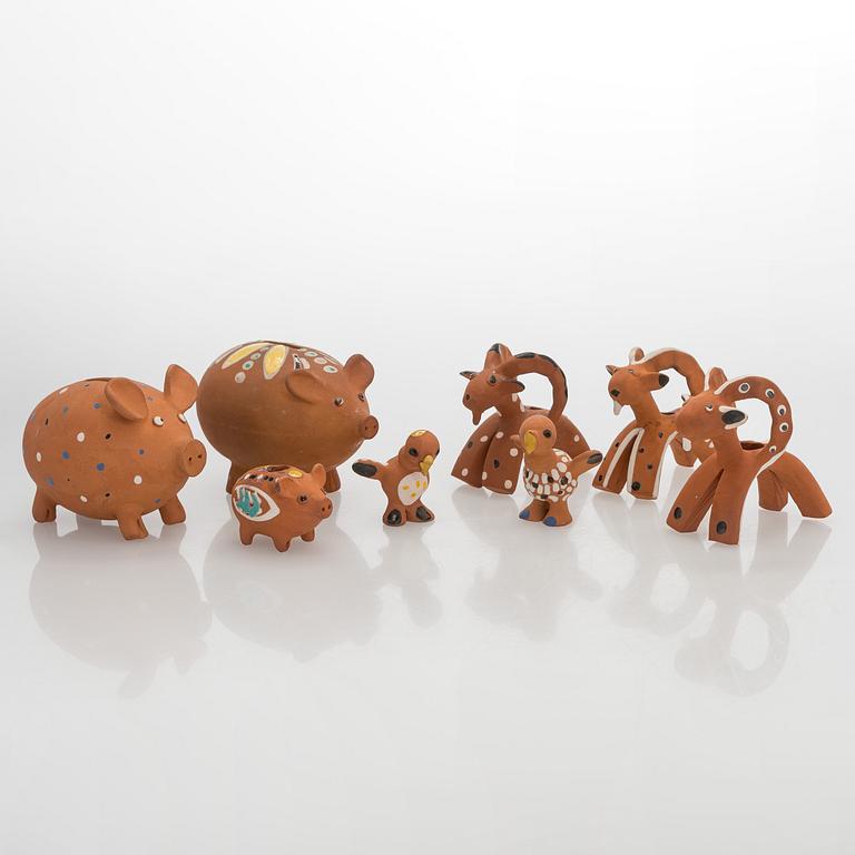 Marita Lybeck, figurines, 8 pcs, red clay, signed ML.