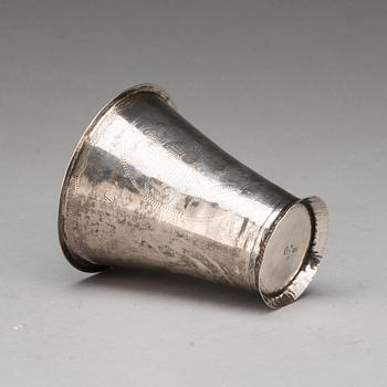 BÄGARE, silver, Johan H. Halek, Halmstad. 1700-tal. Vikt ca 92 gram.