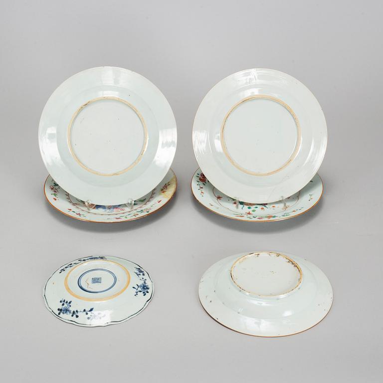 A group of famille rose and blue and white dishes, Qing dynasty, Qianlong (1736-95).