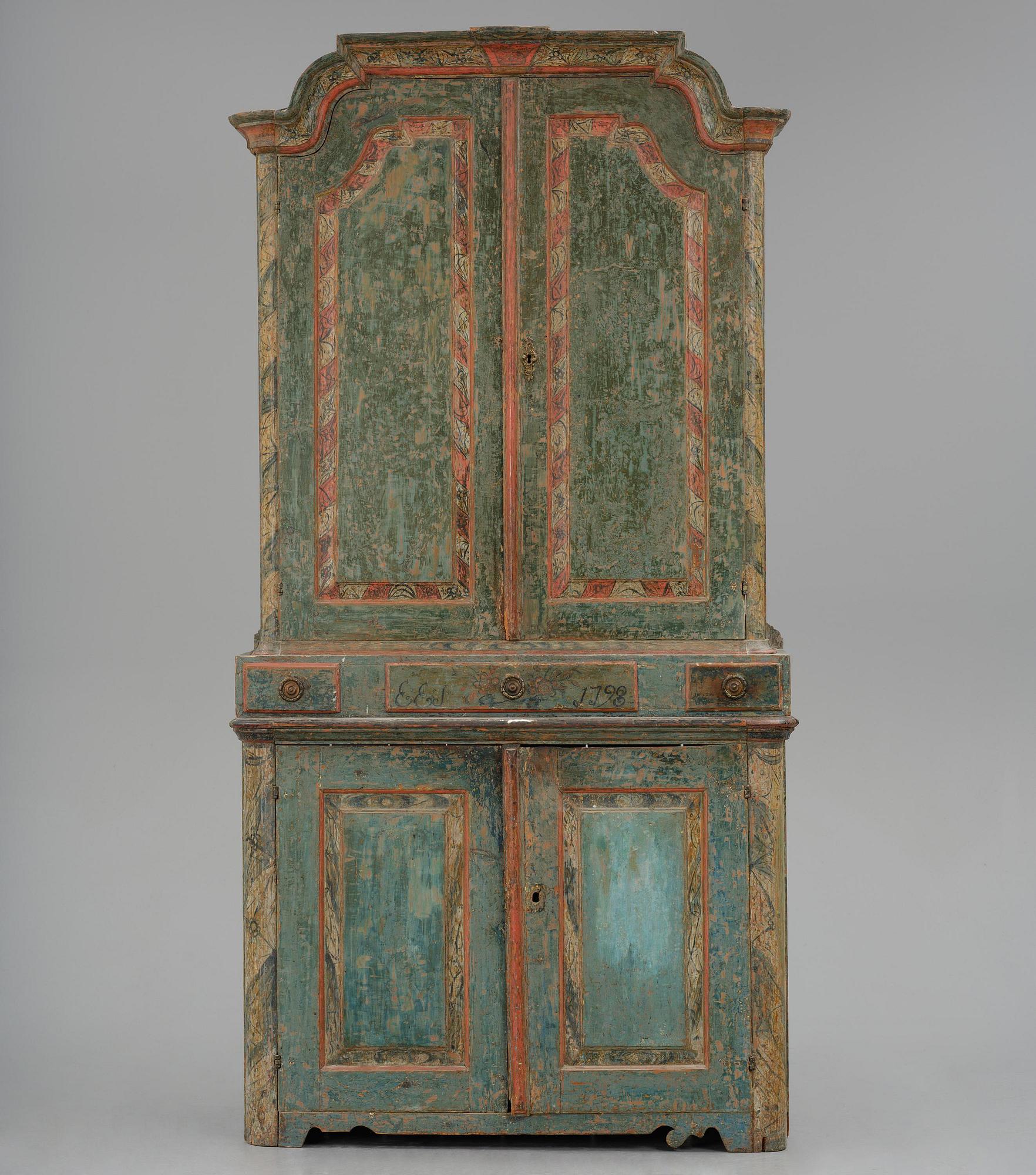 A Swedish polychrome-painted rococo cabinet, late 18th century.