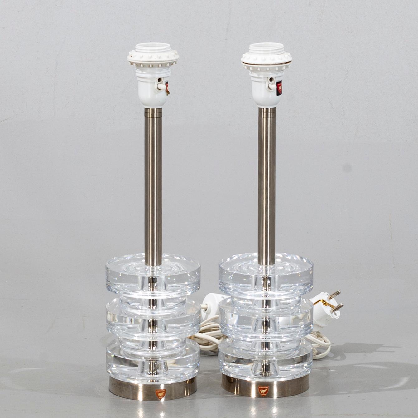 CARL FAGERLUND, Orrefors, a pair of table lamps, no 1834, second half of the 20th century.