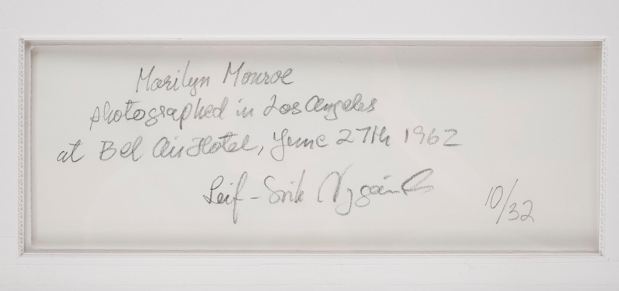 LEIF-ERIK NYGÅRDS, pigment print, Marilyn Monroe at Bel Air Hotel, Los Angeles, signerad numrerad 10/32 a tergo.