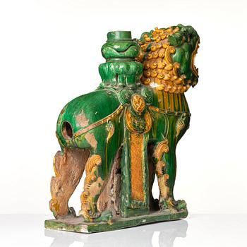 A massive green and yellow glazed joss stick holder, Ming dynasty (1368-1644).