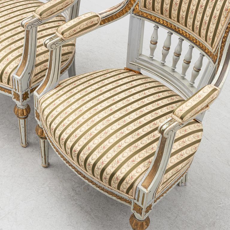 A pair of Gustavian style armchairs, 19th century.