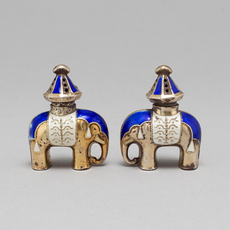 J TOSTRUP, a pair of silver and enamel salts. Oslo, circa 1930.