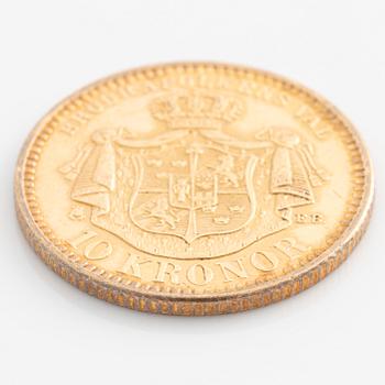 Oscar II, guldmynt, 10 kronor 1901.
