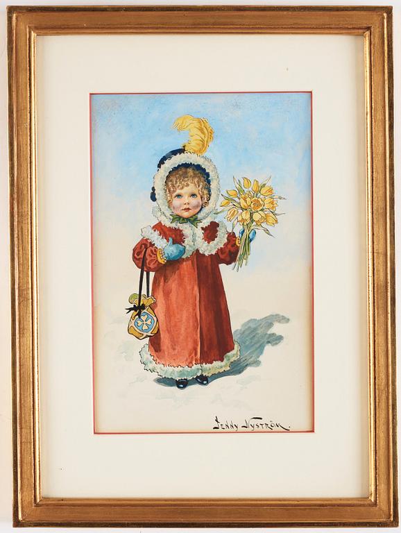 Jenny Nyström, Girl with bouquet of flowers.
