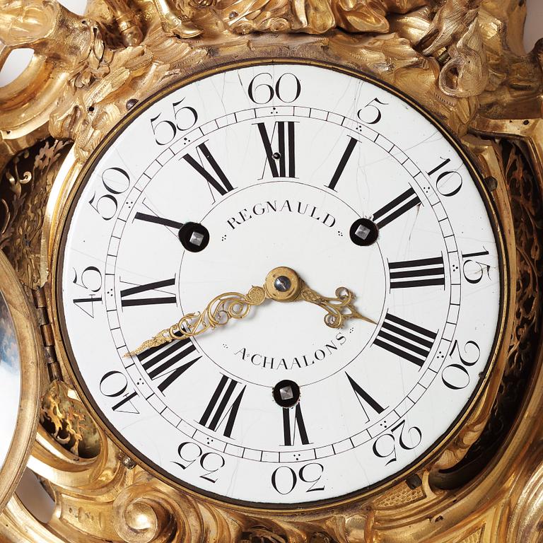 French Louis XV 1740's gilt bronze wall clock.