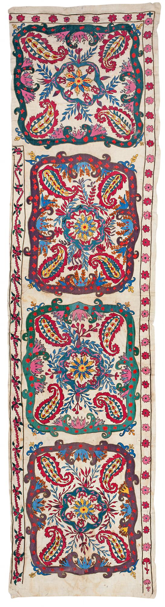 ANTIKT/SEMIANTIKT SUZANI BRODERI. 342 x 86 cm. Uzbekistan.