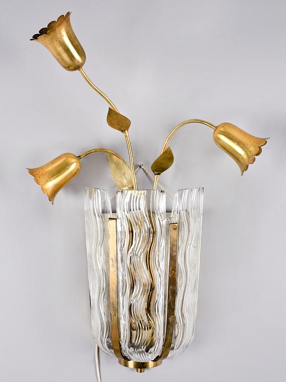 VÄGGLAMPETT, mässing, 1900-talets mitt.