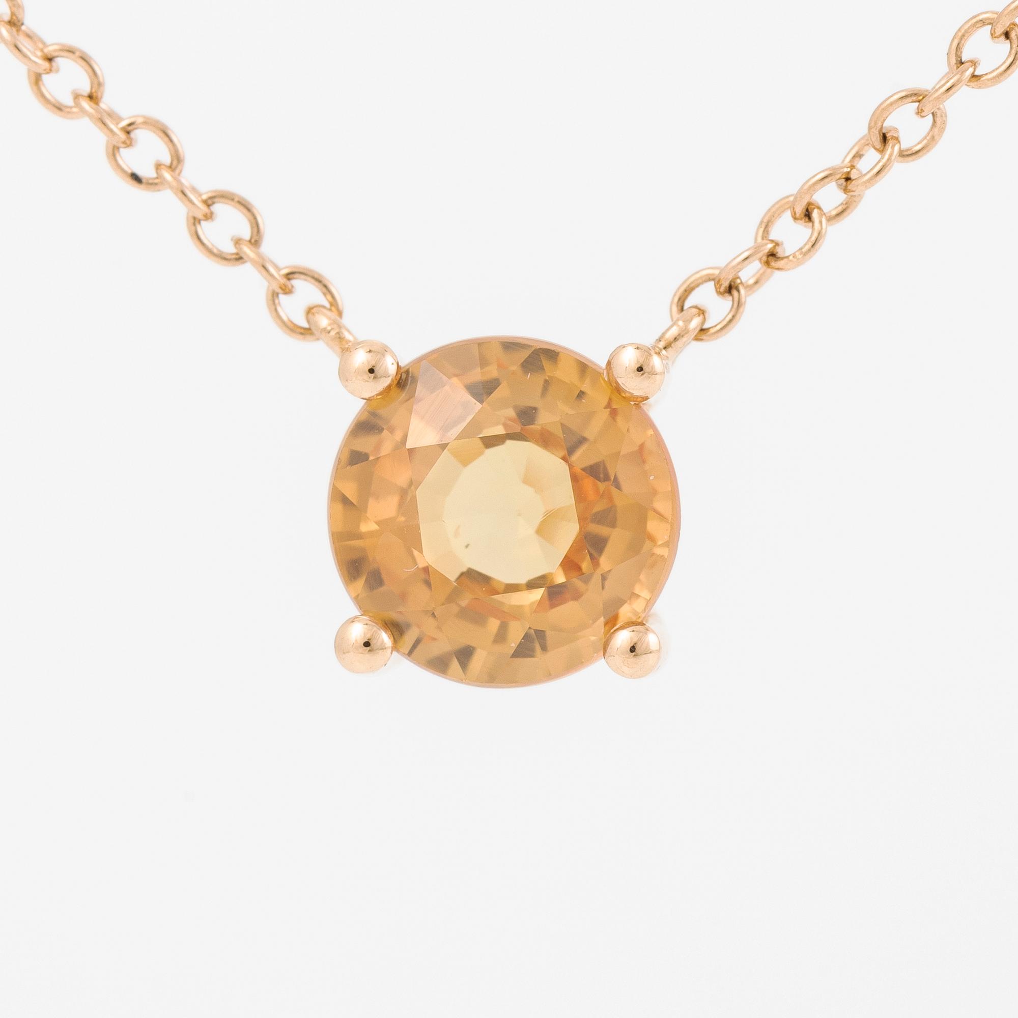 Collier 18K roséguld med orange safir.