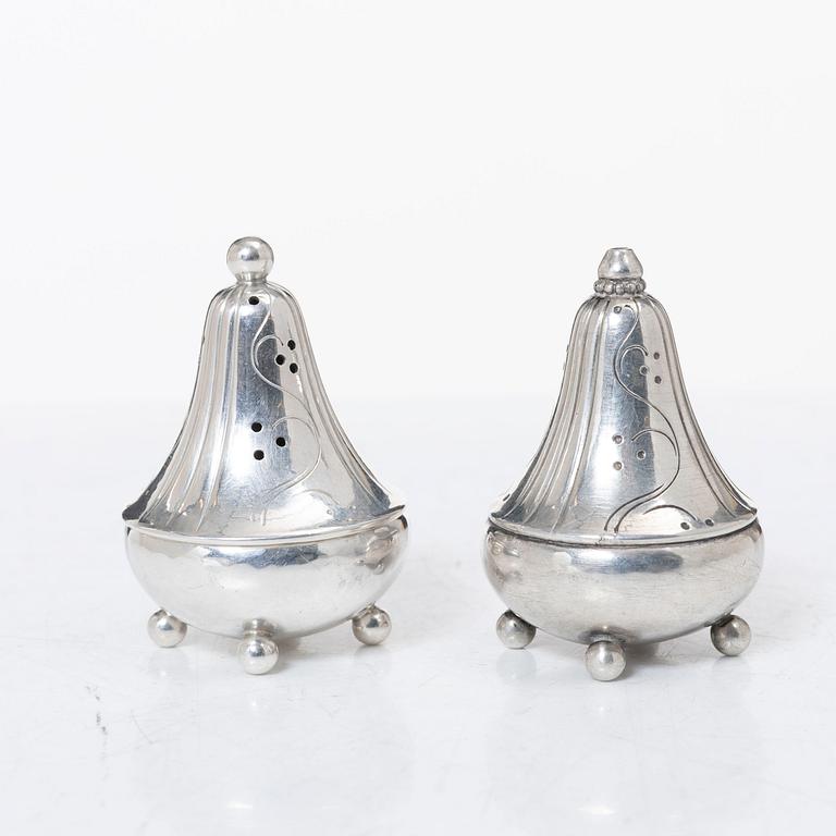 Georg Jensen, salt and pepper shakers, sterling silver, Denmark.