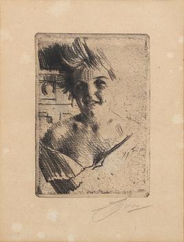 Anders Zorn, etsning, 1898, signerad.