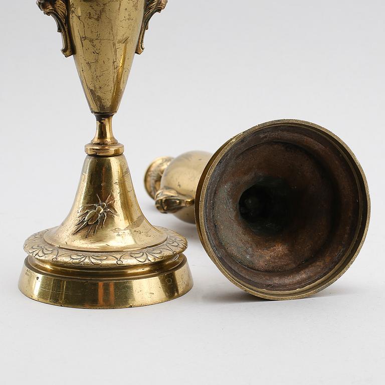 LJUSSTAKAR, 1 par, förgylld brons, 1800-tal.