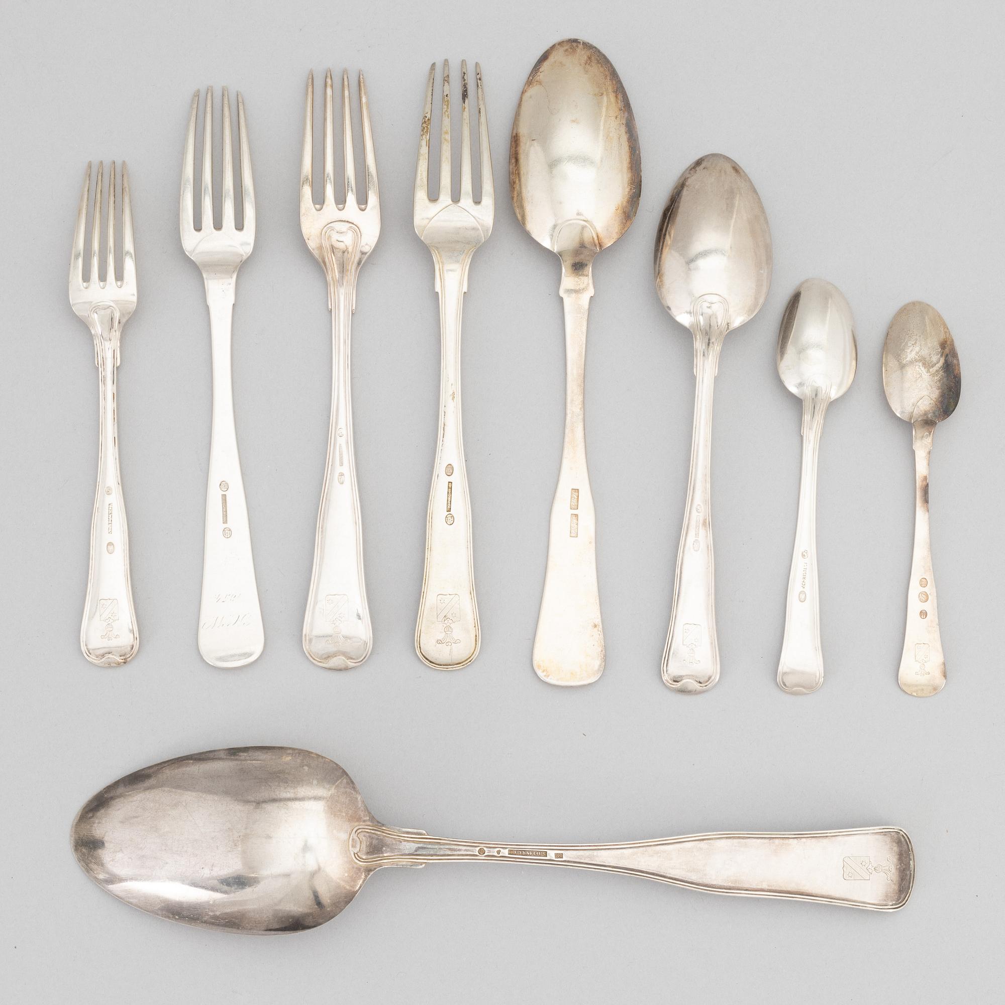 A Silver Cutlery, incl Jens Christian Thorning, Copenhagen 1864. (38 pieces).