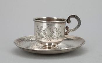 KAFFEKOPP samt -FAT, silver, Moskva 1890-tal. Tot. vikt 149 gr.