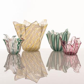 Four glass vases, Murano, Italy.