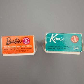 BARBIEDOCKOR, 2 st med tillbehör, Mattel, 1950/60-tal.