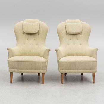 Carl Malmsten, armchairs, a pair "Farmor", O.H. Sjögren, second half of the 20th century.