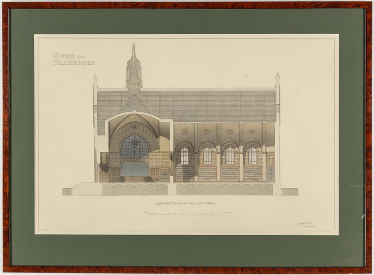 FASADRITNINGAR/ELEVATIONER, 3 st, akvarell, 1900-tal.