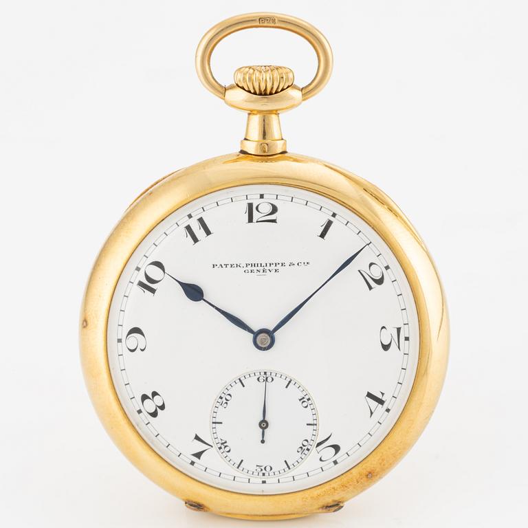 Patek Philippe, pocket watch, 48 mm. 18K gold, lever escapement, inner case in 18K gold, total ...