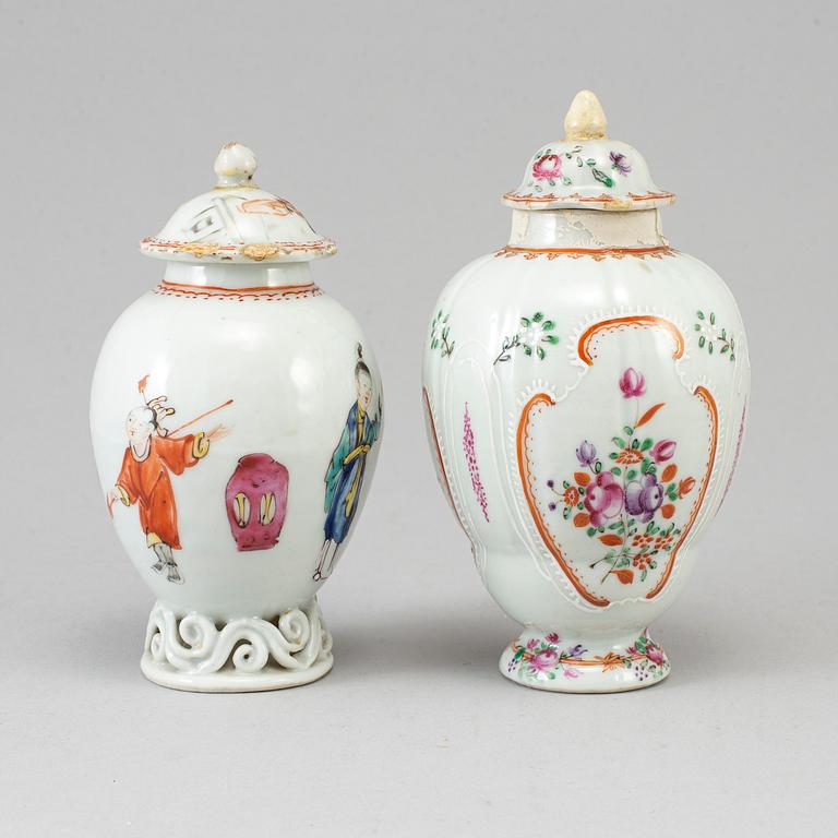 TEDOSOR med LOCK, två stycken, kompaniporslin. Qing dynastin, Qianlong (1736-95).