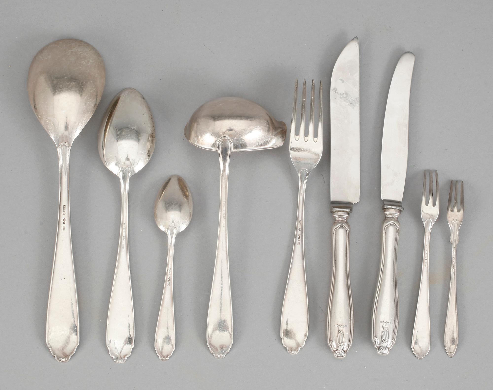 BESTICKSERVIS, 33 delar, silver, "Vasa", Jacob Ängman, GAB, Stockholm, bland annat 1962. Vikt ca 819g.