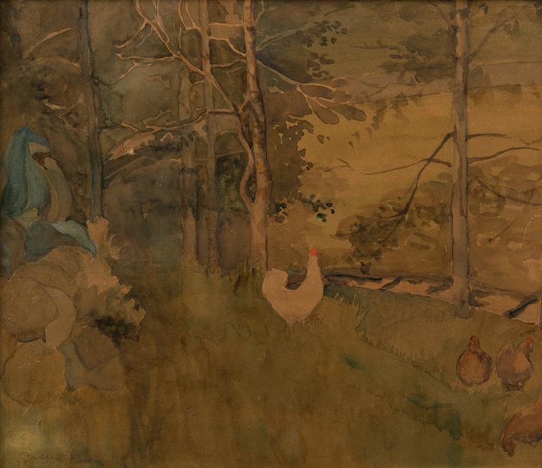 AKSELI GALLEN-KALLELA, ROOSTER AND HENS.