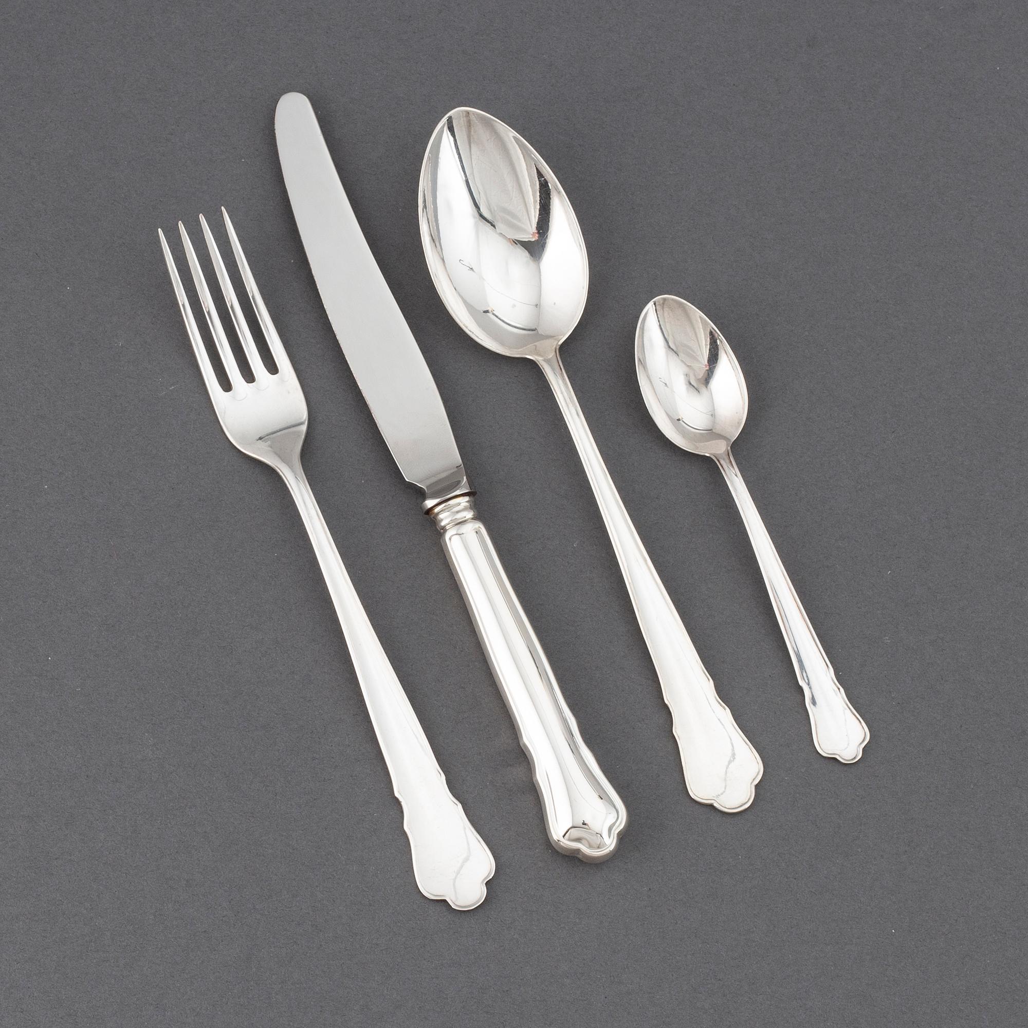 A 48-piece set of "Chippendale" silver flatware, GAB, Stockholm, 1960s-1990s.
