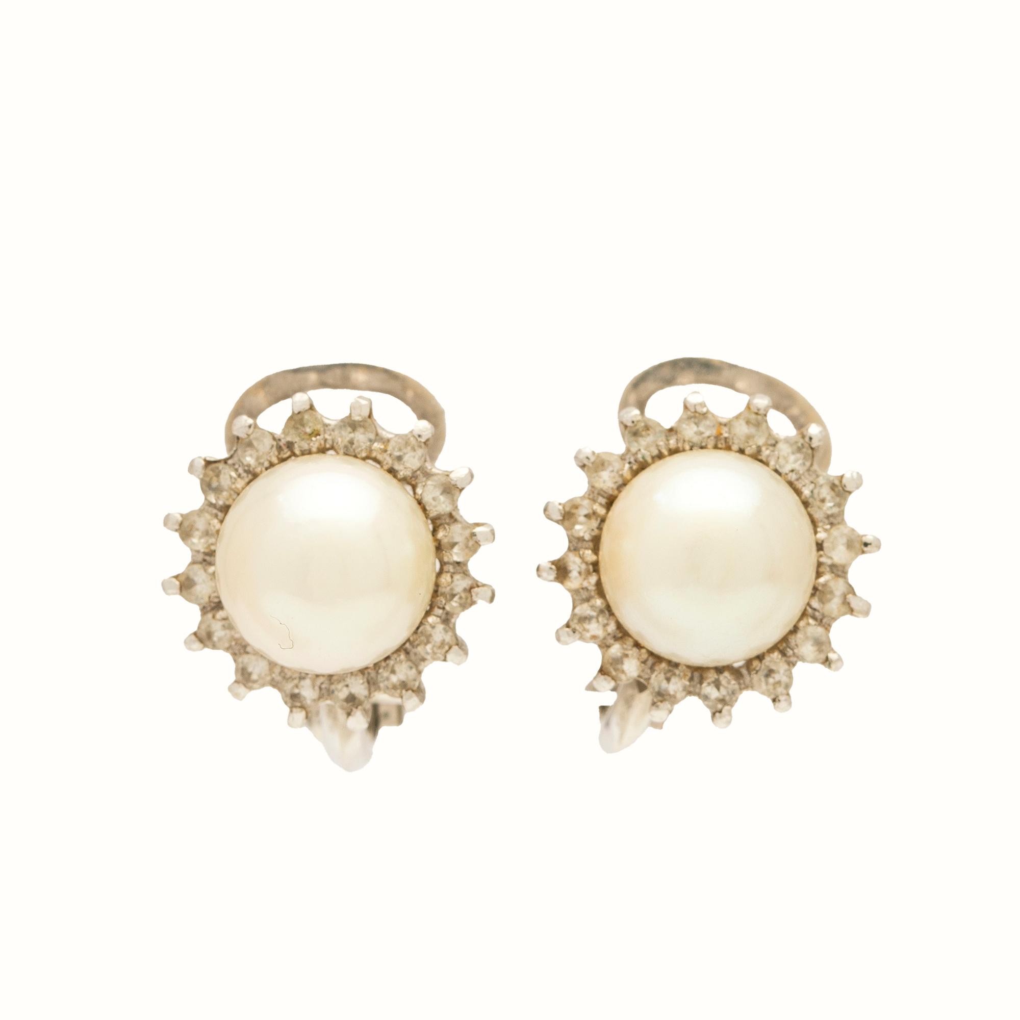 Earrings, a pair, 18K white gold with pearls and diamonds.