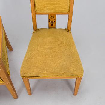 Fåtöljer, ett par och stolar, 4 st, tidigt 1900-tal.