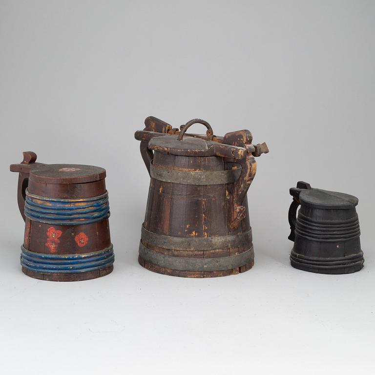 Three painted wooden jars from the 19-20th century.