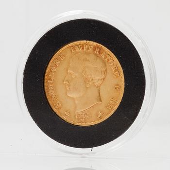 A 40 lire gold coin Napoleon Italy 1812. Weight ca 12.9 gram.