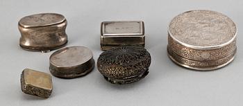 DOSOR, 6 st, silver, Bla Sverige och Petter Gökblad i Linköping. 1800-1900-tal. Totalvikt ca 170 gram.