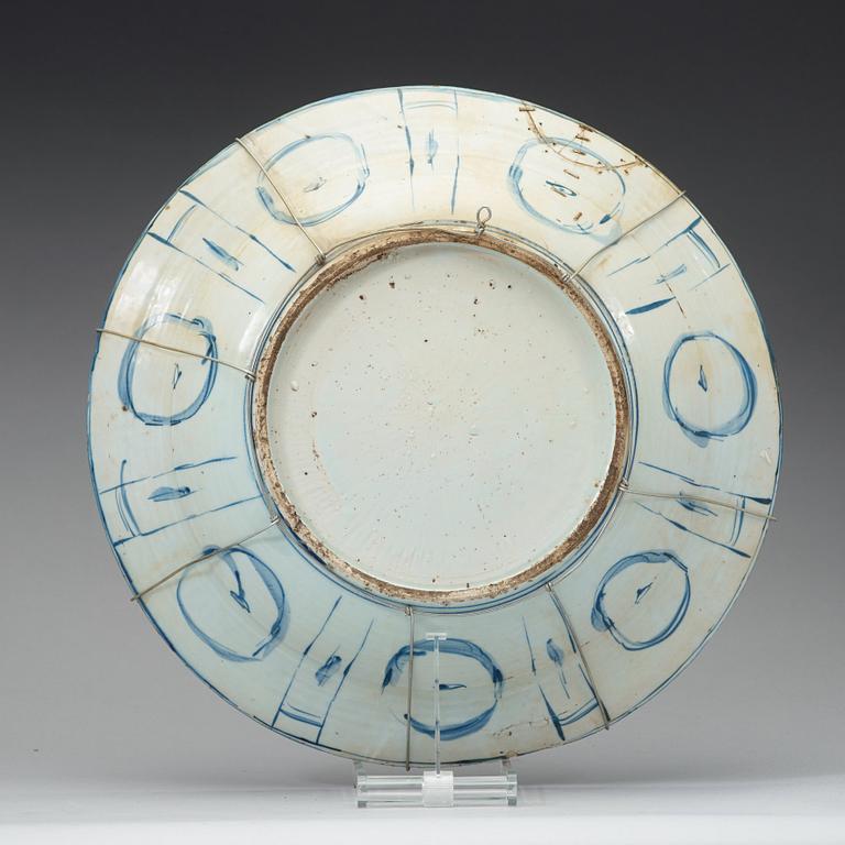 A large blue and whtie charger, Ming dynasty, Wanli (1572-1620).