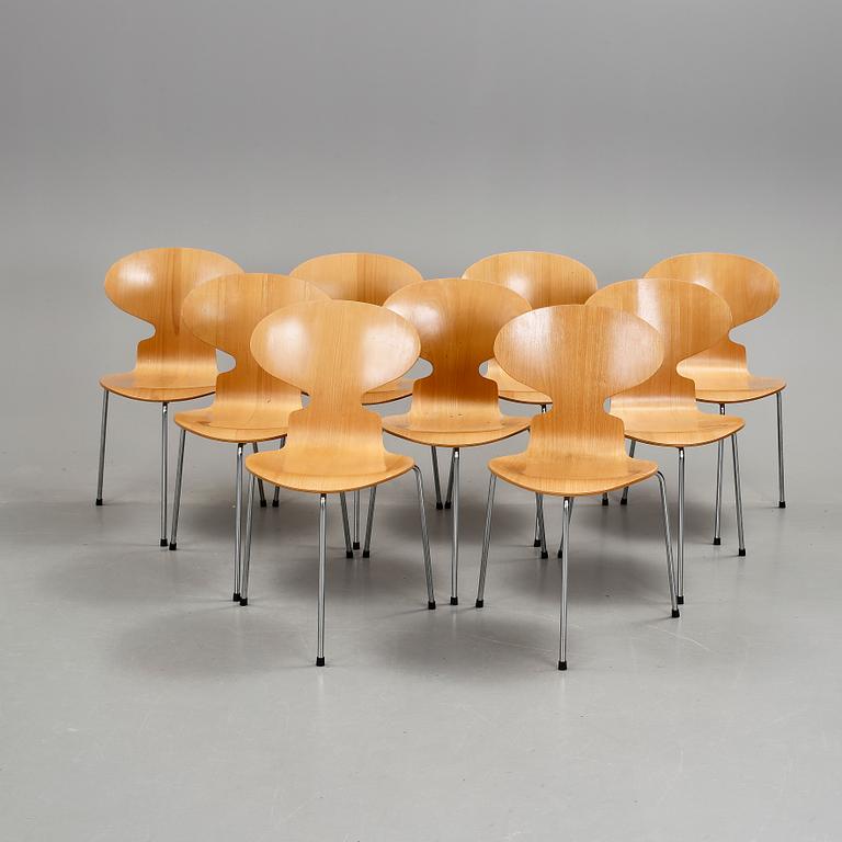 STOLAR, 9 stycken, "Myran", Arne Jacobsen, Fritz Hansen, 1900-talets fjärde kvartal.