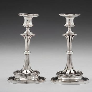 A pair of Swedish 18th century silver candlesticks, mark of Arvid Floberg, Stockholm 1788.