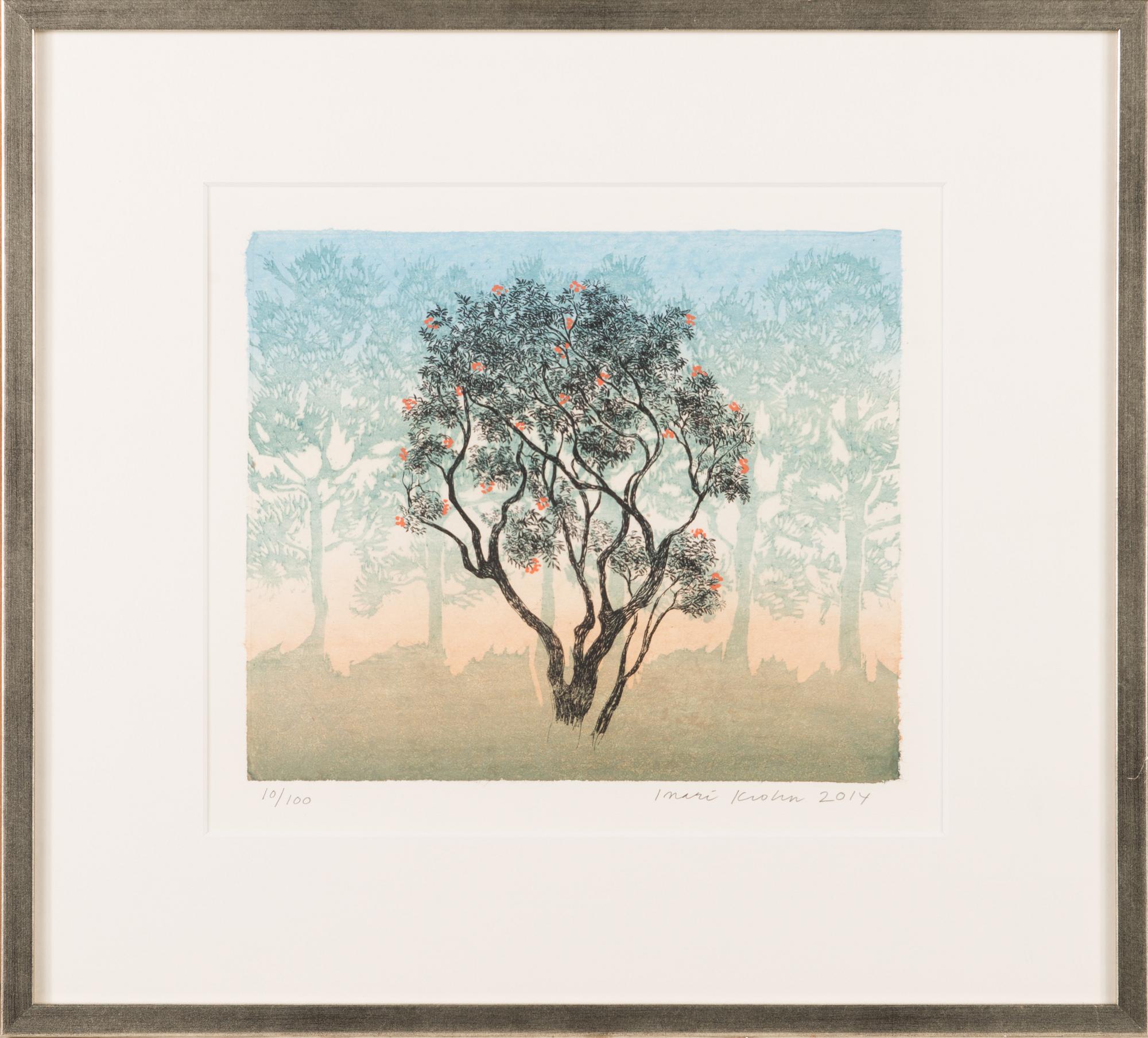Inari Krohn, etching, chine collé, signed and dated 2014, numbered 10/100.